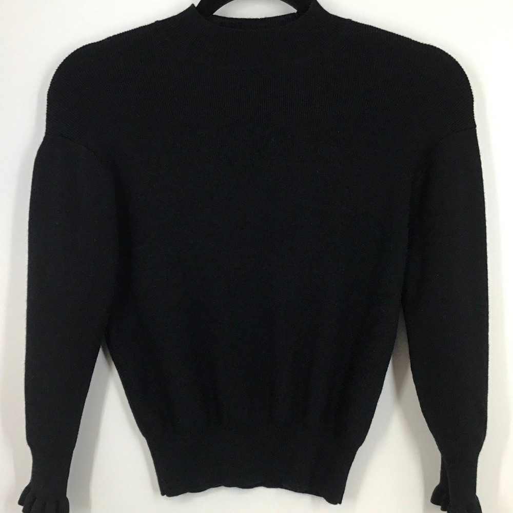 Madewell Black Merino Wool Blend Mock Neck Rib Knit Sweater XS Minimalist